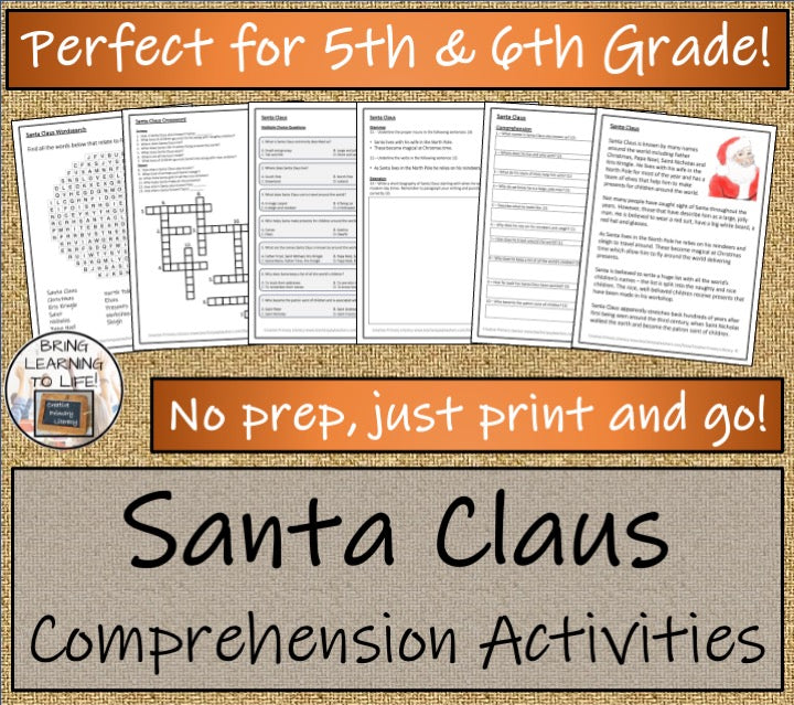 Santa Claus Close Reading Comprehension Activity | 5th Grade & 6th Grade