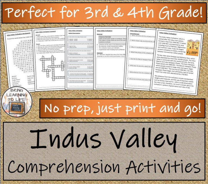 Indus Valley Civilization Close Reading Comprehension | 3rd Grade & 4th Grade