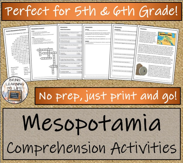 Ancient Mesopotamia Close Reading Comprehension Activities | 5th Grade & 6th Grade