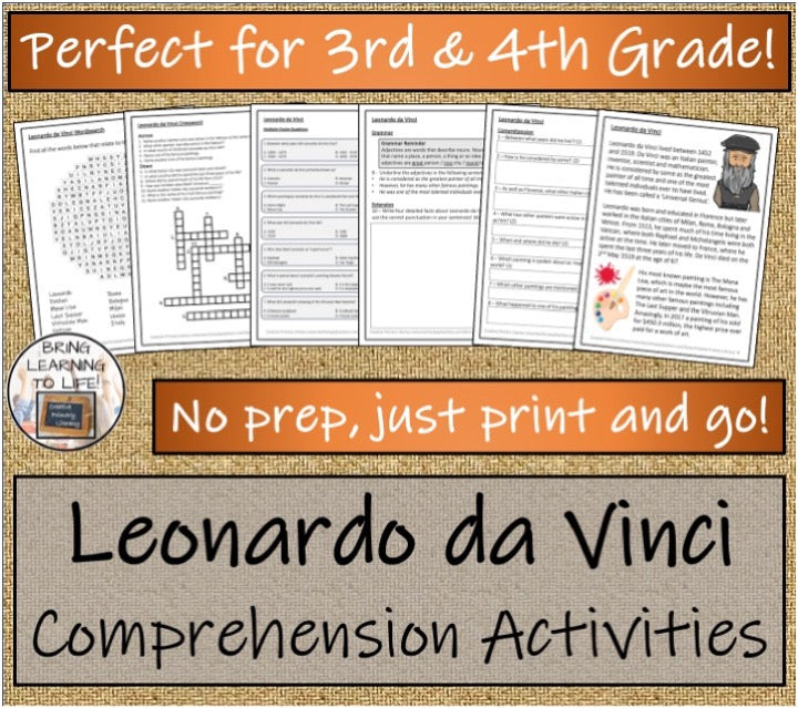 Leonardo da Vinci Close Reading & Biography Bundle | 3rd Grade & 4th Grade