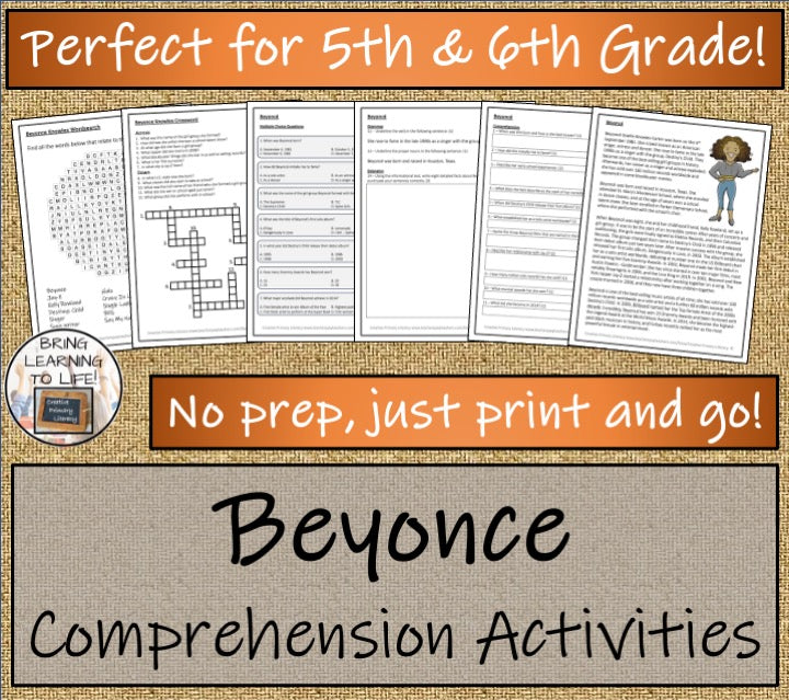 Beyonce Close Reading Comprehension Activity 5th Grade & 6th Grade