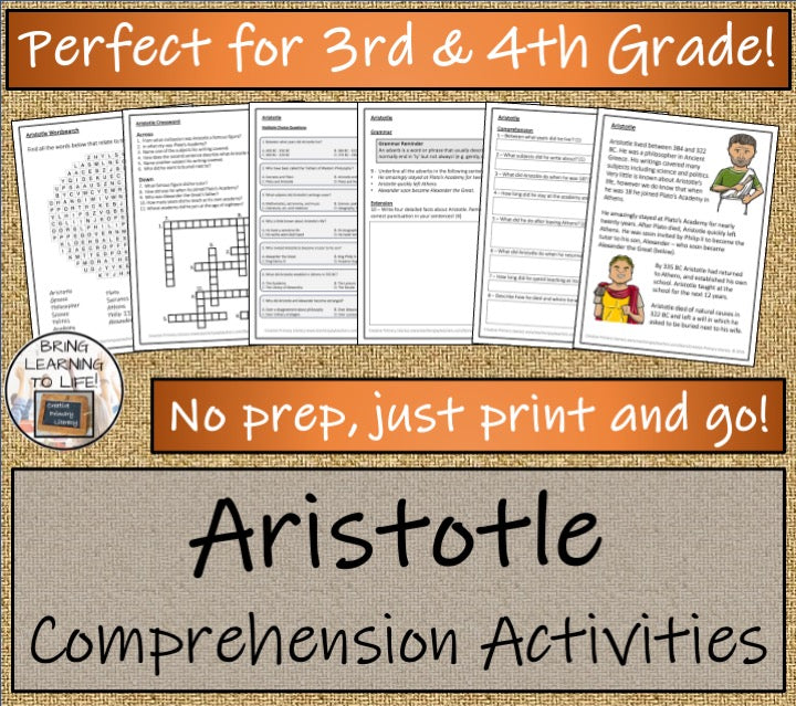 Aristotle Close Reading Comprehension Activities | 3rd Grade & 4th Grade