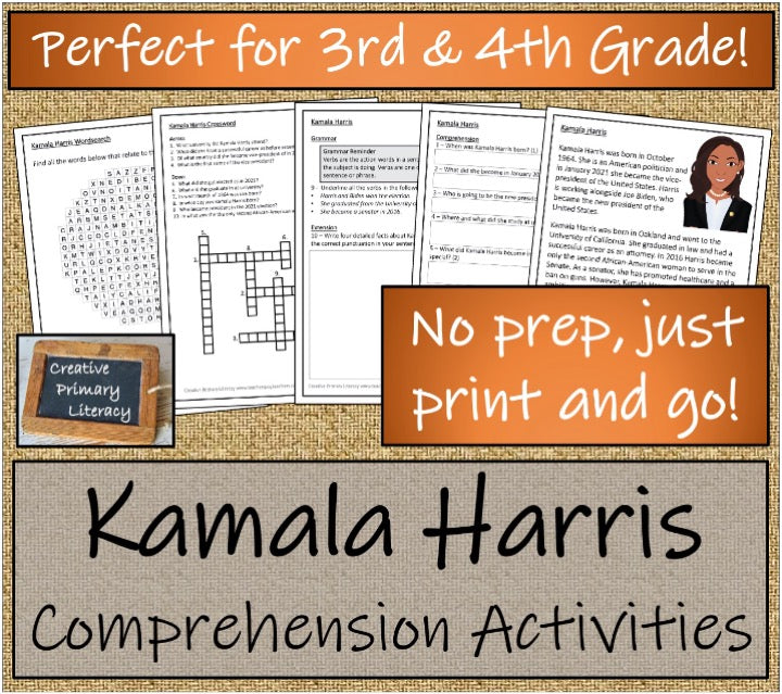 Kamala Harris Close Reading & Biography Bundle 3rd Grade & 4th Grade