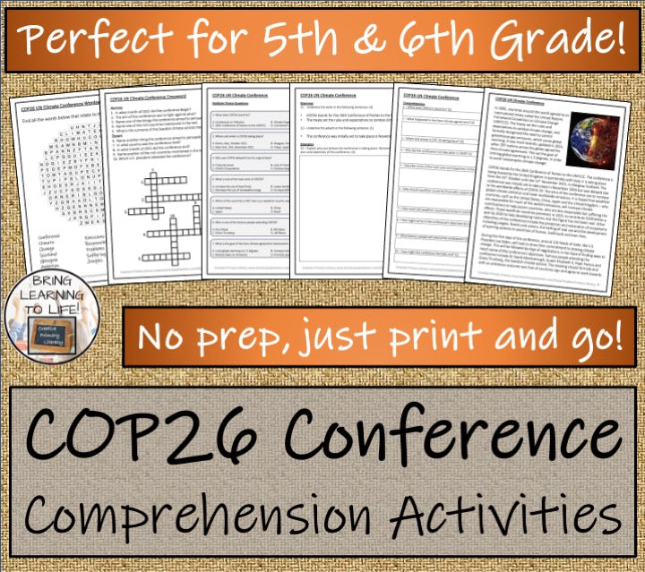 COP 26 Climate Change Conference Close Reading Comprehension | 5th & 6th Grade