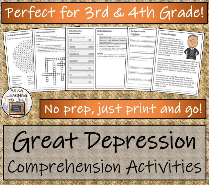 Great Depression Close Reading Comprehension Activities | 3rd Grade & 4th Grade