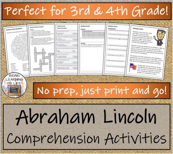 Abraham Lincoln Close Reading & Biography Bundle | 3rd Grade & 4th Grade