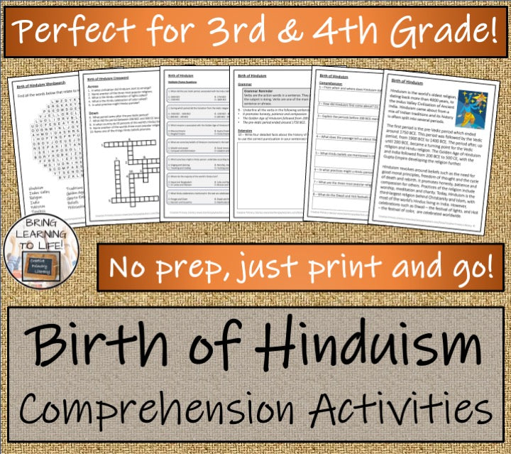 The Birth of Hinduism Close Reading Activities | 3rd Grade & 4th Grade