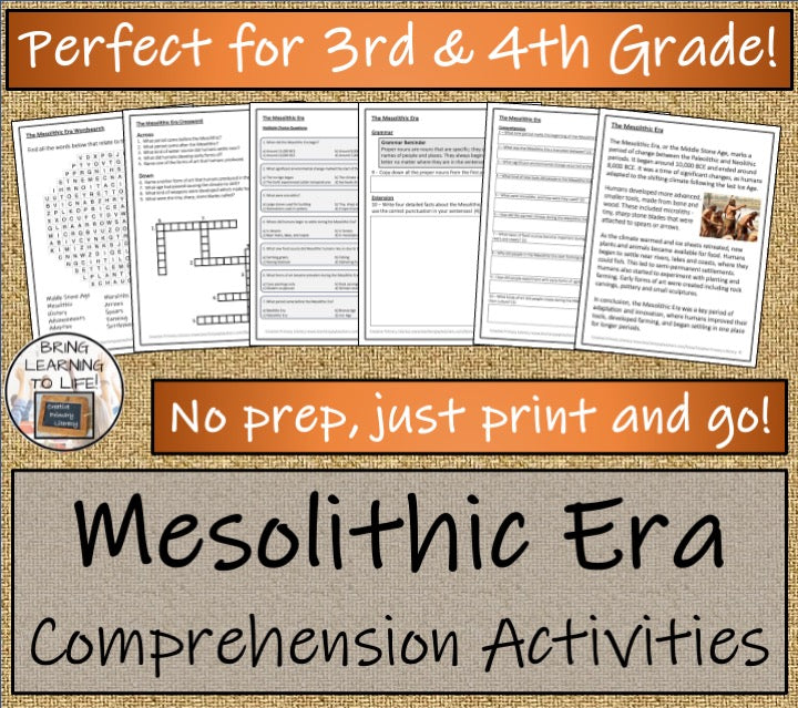 Mesolithic Era of the Stone Age Close Reading Comprehension | 3rd & 4th Grade