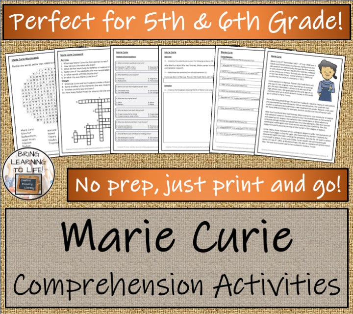 Marie Curie Grade Close Reading Comprehension Activity | 5th Grade & 6th Grade