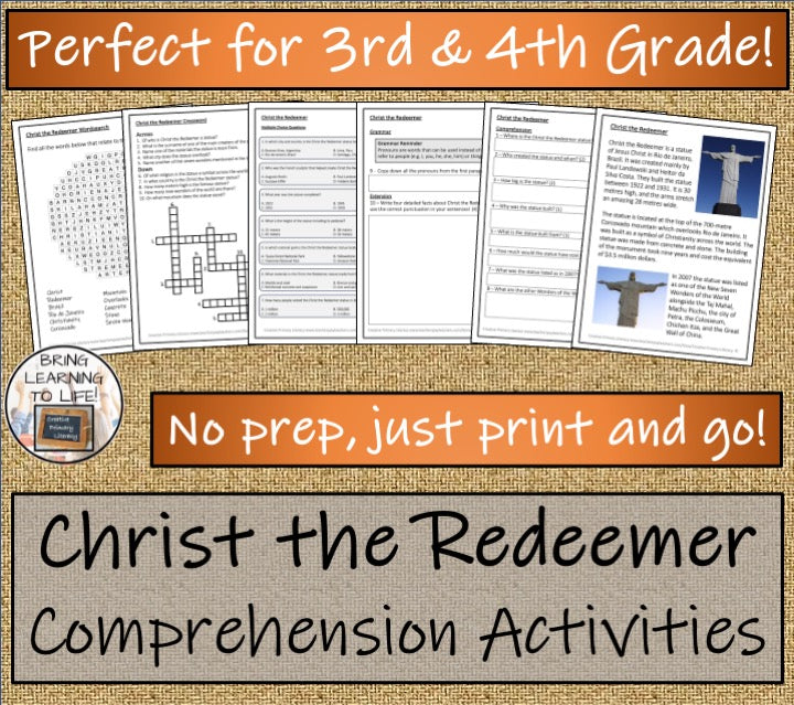 Christ the Redeemer Close Reading Comprehension Activities | 3rd Grade & 4th Grade