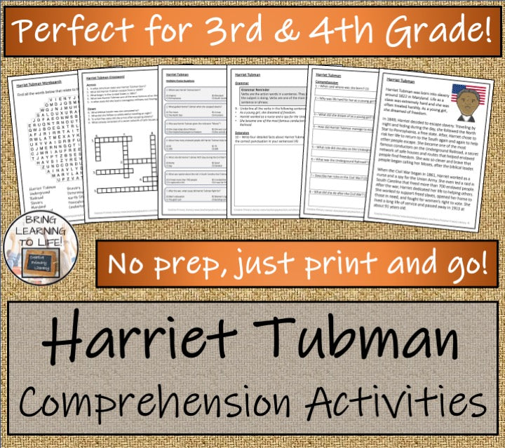Harriet Tubman Close Reading Comprehension Activities | 3rd Grade & 4th Grade