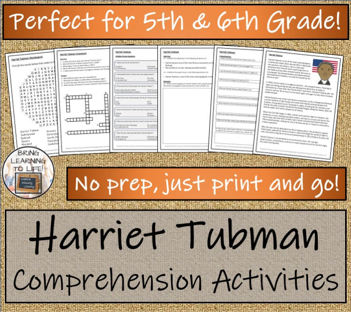 Harriet Tubman Close Reading Comprehension Activities | 5th Grade & 6th Grade