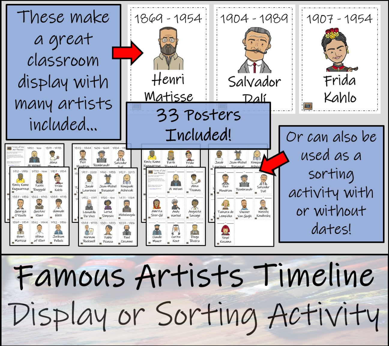 Famous Artists Timeline Display and Task Card Sorting Activity