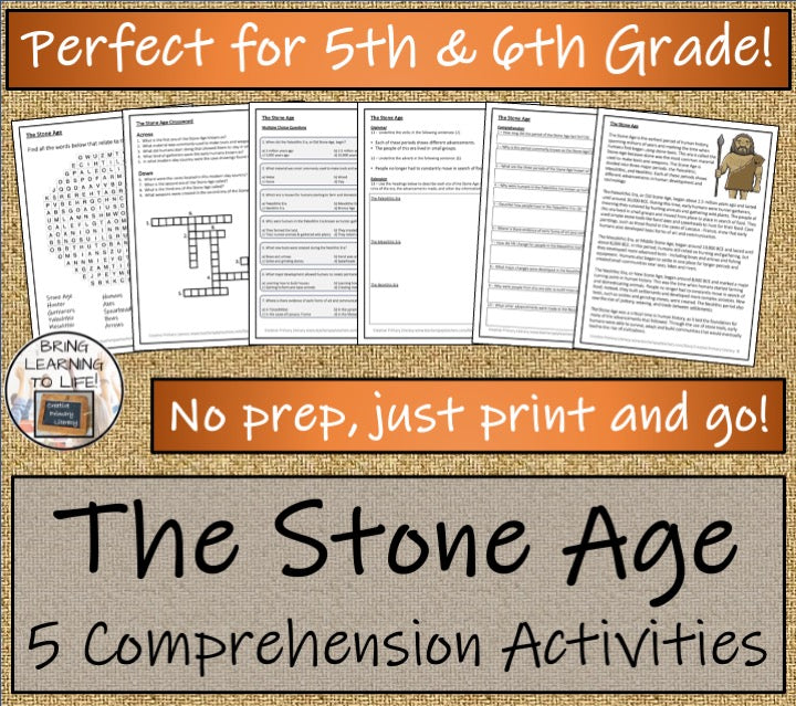 Stone Age Close Reading Comprehension Bundle | 5th Grade & 6th Grade