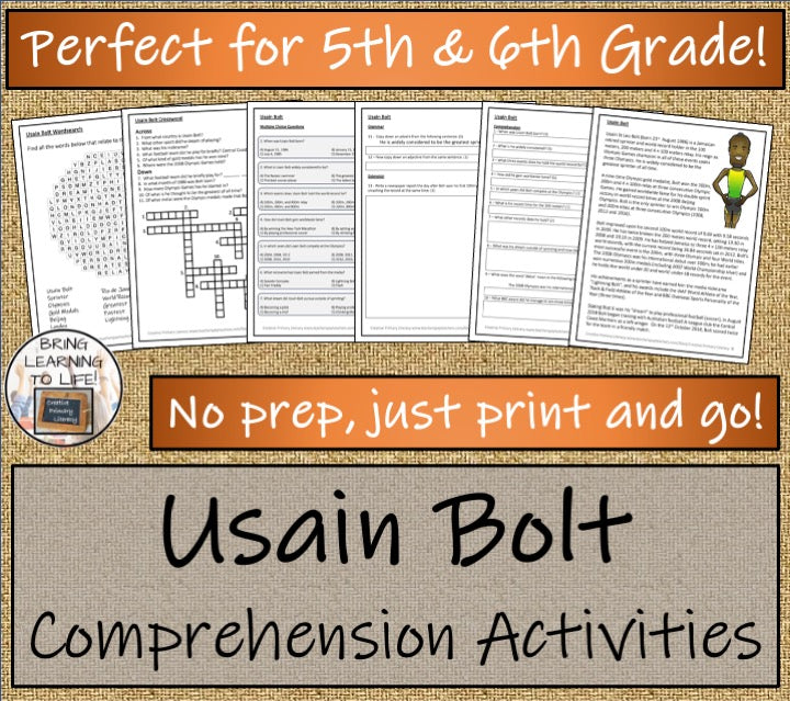 Usain Bolt Close Reading Comprehension Activities | 5th Grade & 6th Grade