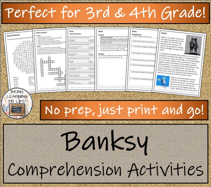 Banksy Close Reading Comprehension Activities | 3rd Grade & 4th Grade