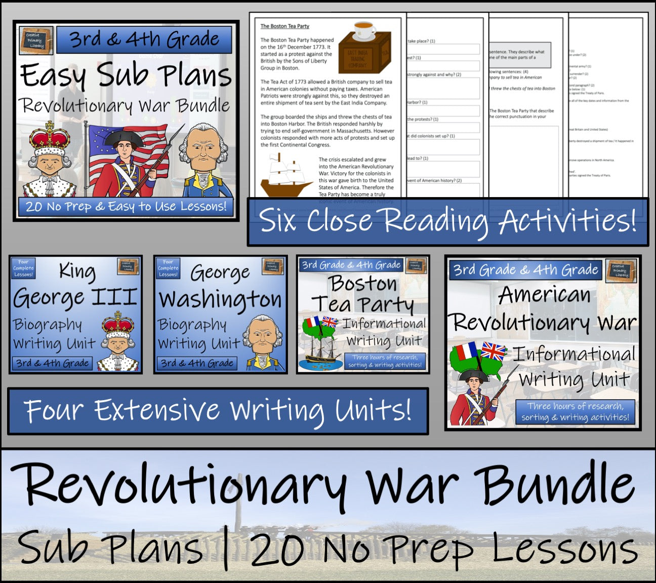 Emergency Sub Plans | American Revolutionary War Bundle | 3rd Grade & 4th Grade