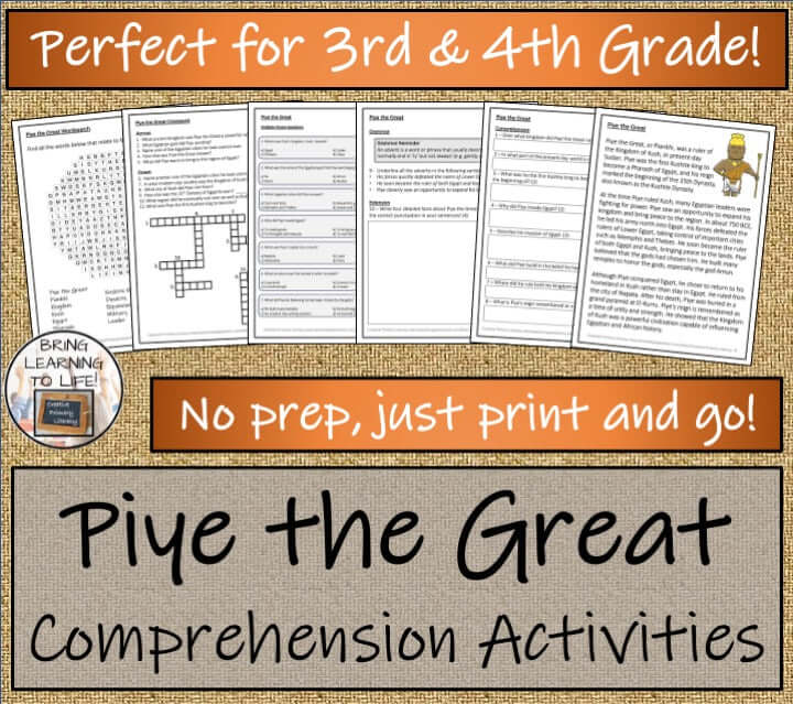 Piye the Great Close Reading & Biography Bundle | 3rd Grade & 4th Grade comprehension activities for students.