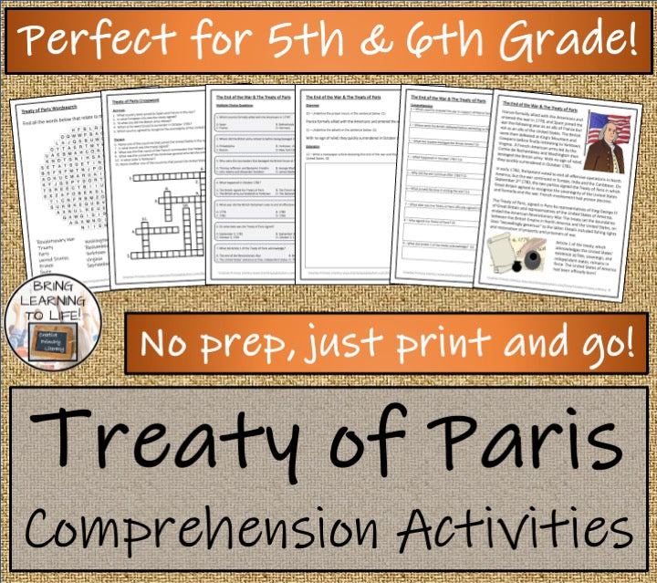 Treaty of Paris Close Reading Comprehension Activity | 5th Grade & 6th Grade