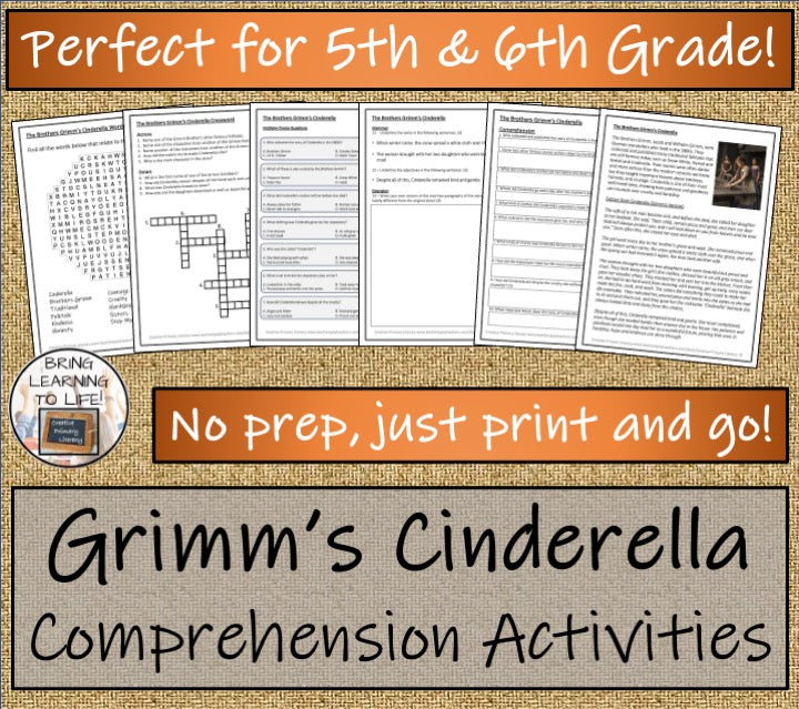 Brothers Grimm's Cinderella Reading Comprehension | 5th Grade & 6th Grade