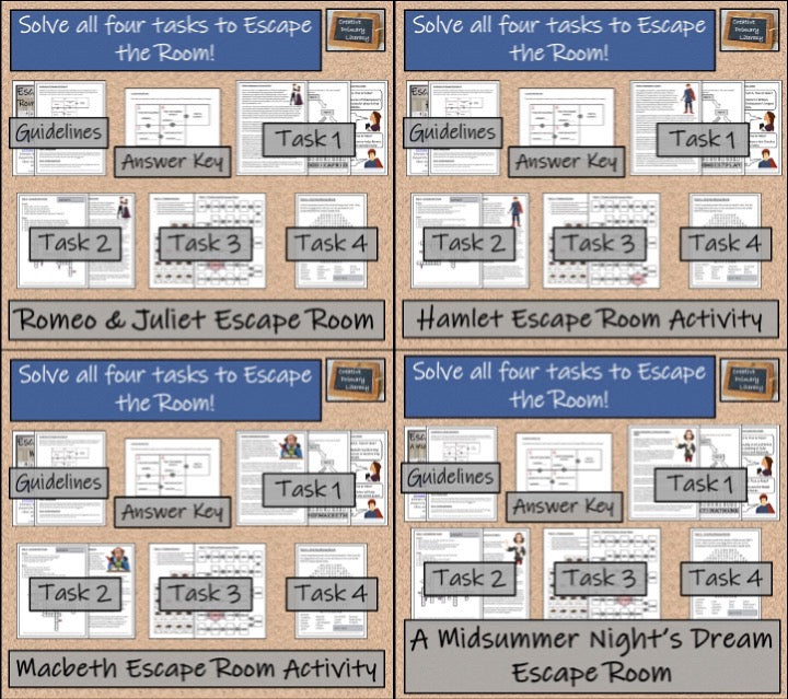 Shakespeare Plays Vol.I & II Escape Room Activity Mega Bundle | 5th & 6th Grade