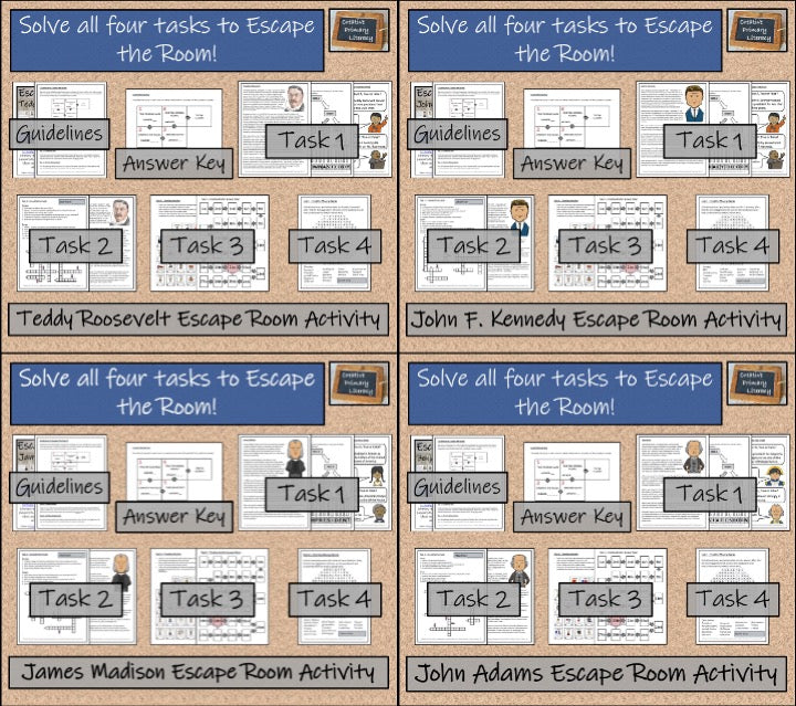 U.S. Presidents Volume II Escape Room Activity Bundle | 5th Grade & 6th Grade