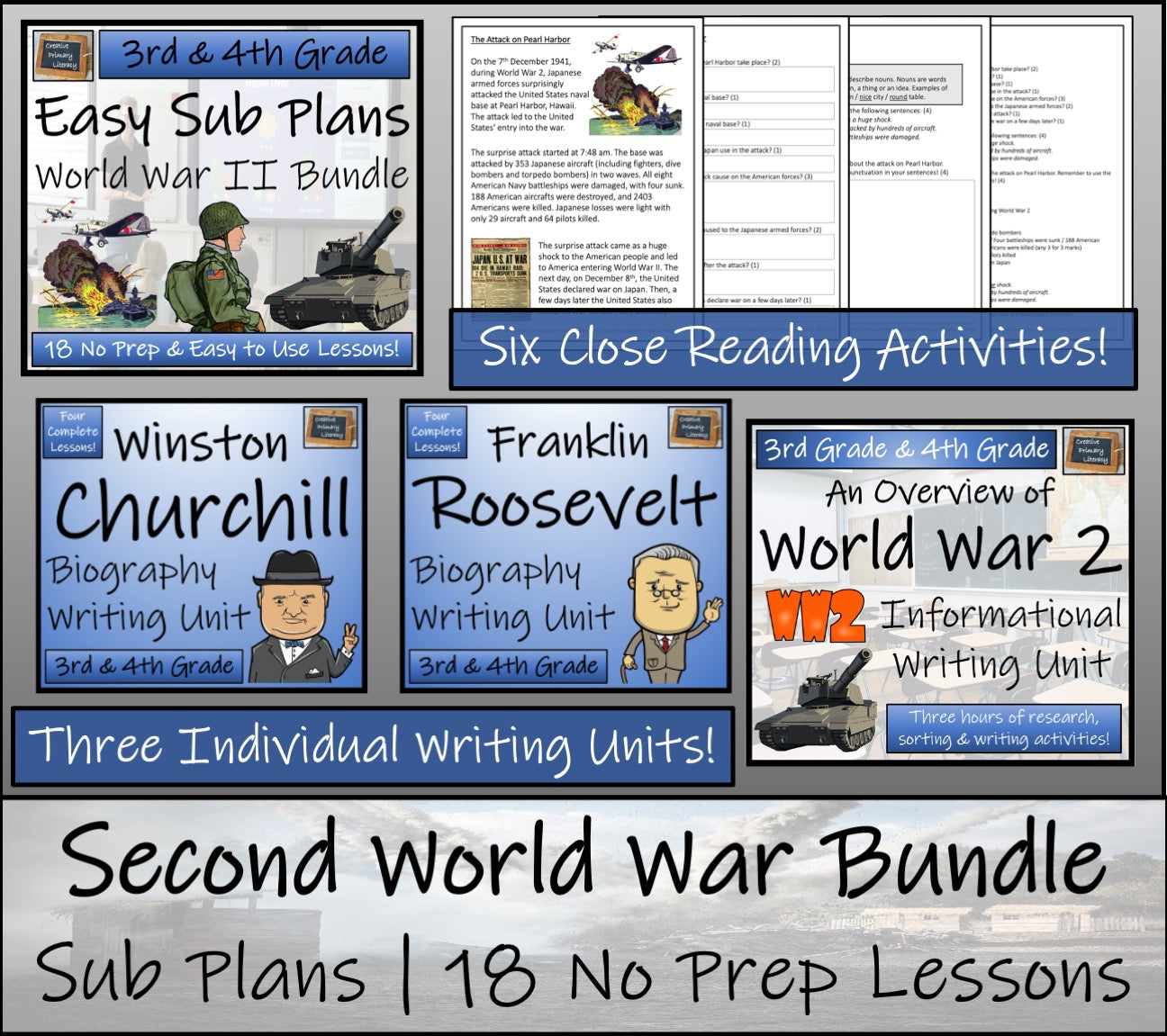 Emergency Sub Plans | World War II Bundle | 3rd Grade & 4th Grade