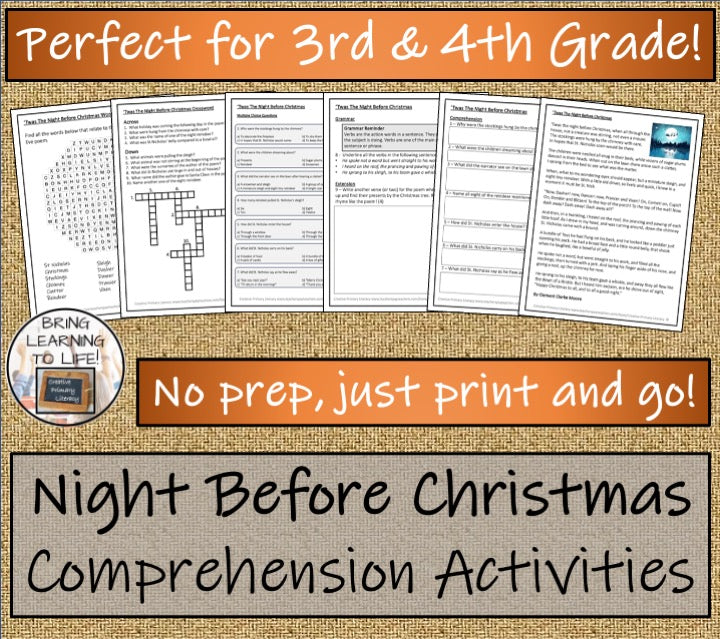 Twas the Night Before Christmas Close Reading Comprehension | 3rd & 4th Grade