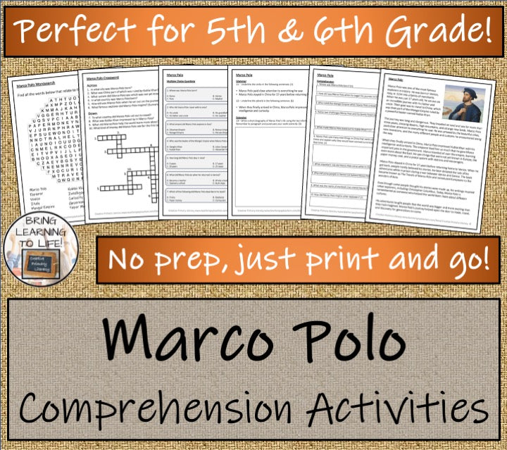 Marco Polo Close Reading Comprehension Activities | 5th Grade & 6th Grade