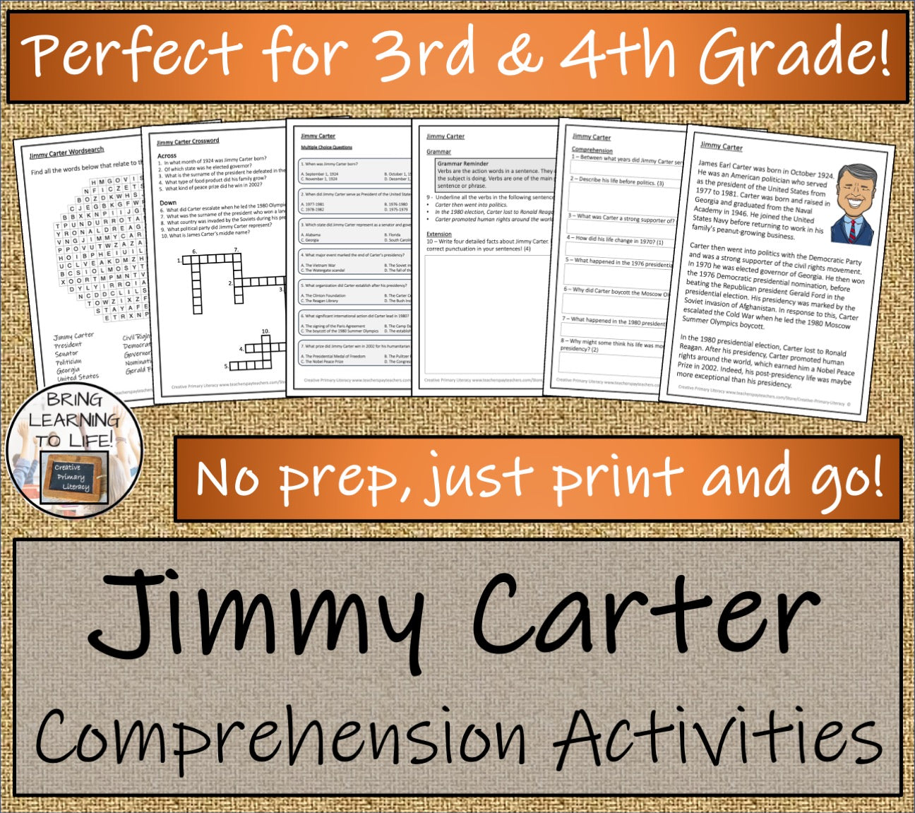 Jimmy Carter Close Reading Comprehension Activities | 3rd Grade & 4th Grade