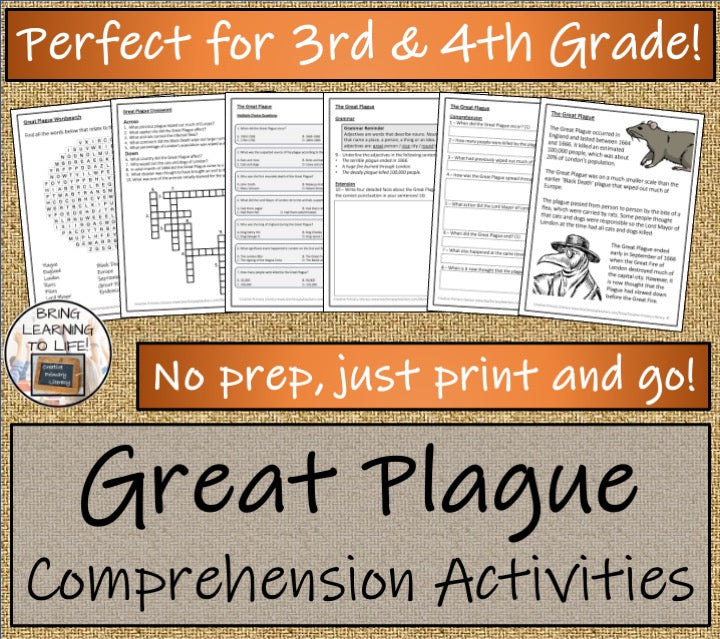 The Great Plague Close Reading Comprehension Activities | 3rd Grade & 4th Grade