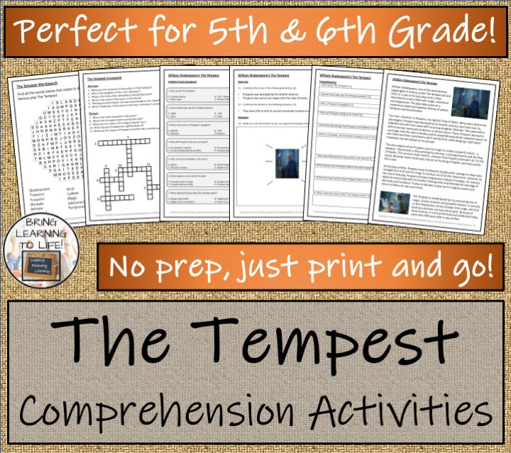 The Tempest Close Reading Comprehension Activities | 5th Grade & 6th Grade