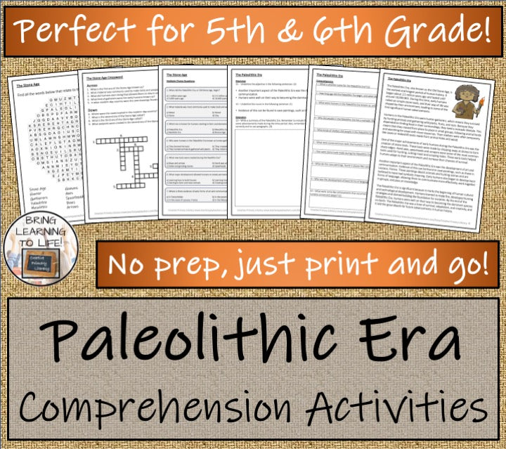 Paleolithic Era of the Stone Age Close Reading Comprehension | 5th & 6th Grade