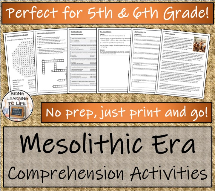 Mesolithic Era of the Stone Age Close Reading Comprehension | 5th & 6th Grade