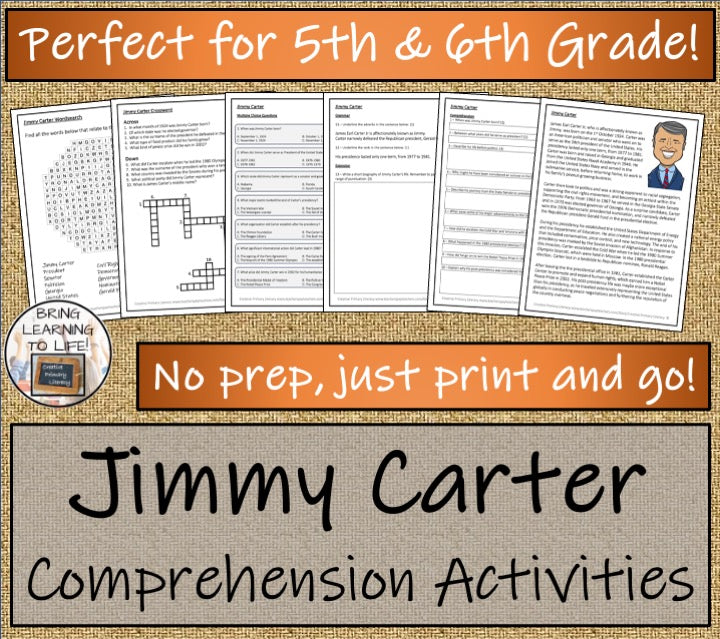 Jimmy Carter Close Reading Comprehension Activities | 5th Grade & 6th Grade