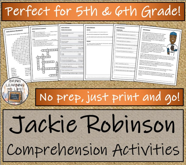 Jackie Robinson Close Reading Comprehension Activities | 5th Grade & 6th Grade