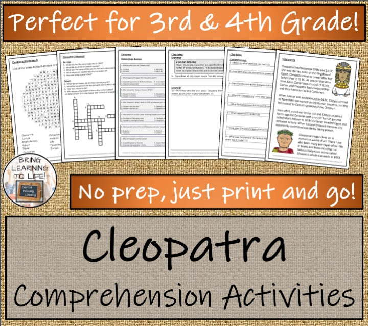 Cleopatra Close Reading Comprehension Activities | 3rd Grade & 4th Grade