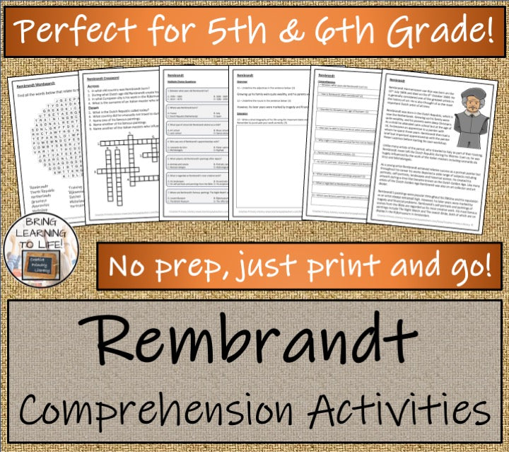 Rembrandt Close Reading Comprehension Activity | 5th Grade & 6th Grade