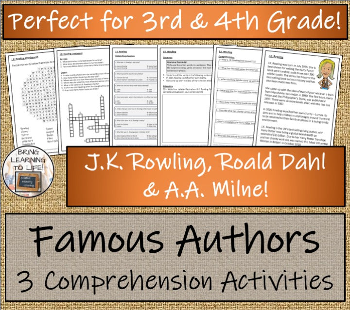 Children's Authors Close Reading Comprehension Activity Bundle | 3rd & 4th Grade