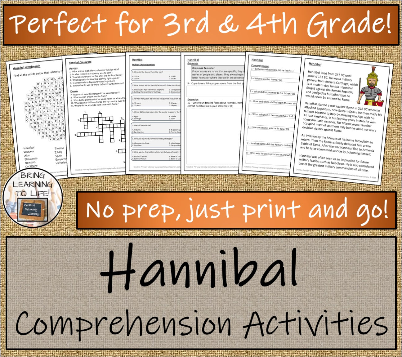 Hannibal Close Reading Comprehension Activities | 3rd Grade & 4th Grade