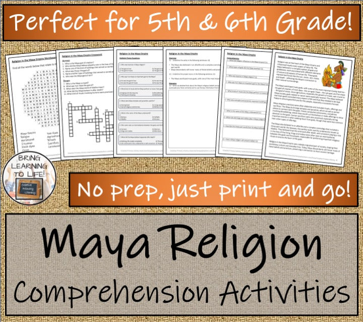 Religion of the Maya Empire Reading Comprehension Activities | 5th & 6th Grade