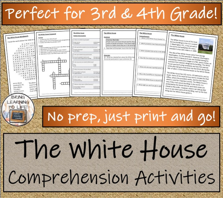 The White House Close Reading Comprehension Activities | 3rd Grade & 4th Grade