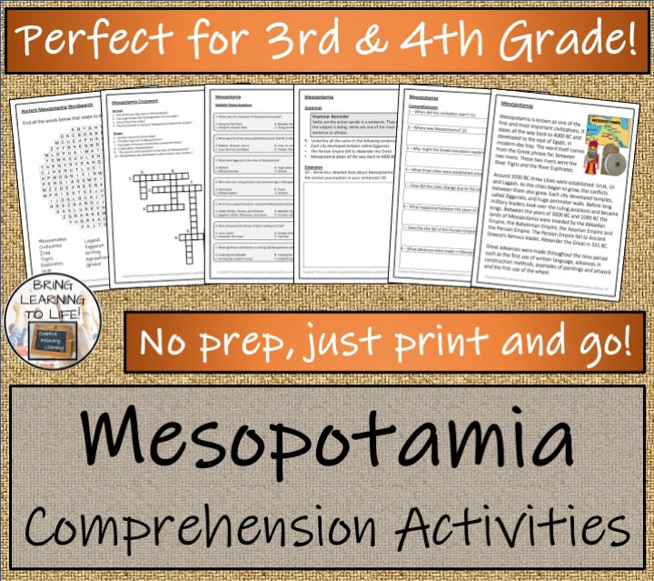 Ancient Mesopotamia Close Reading Comprehension Activities | 3rd Grade & 4th Grade