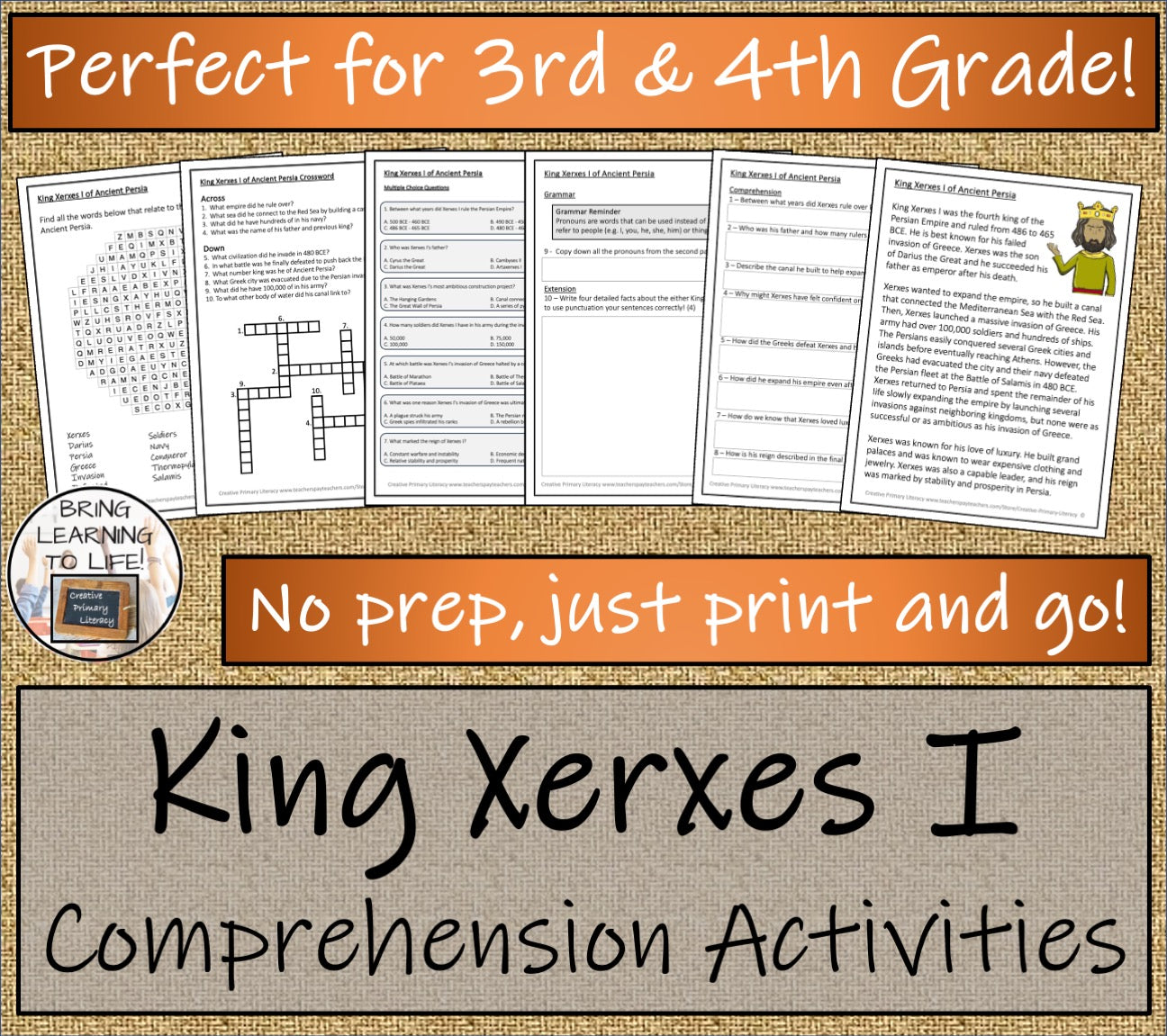 King Xerxes I Close Reading Comprehension Activities | 3rd Grade & 4th Grade