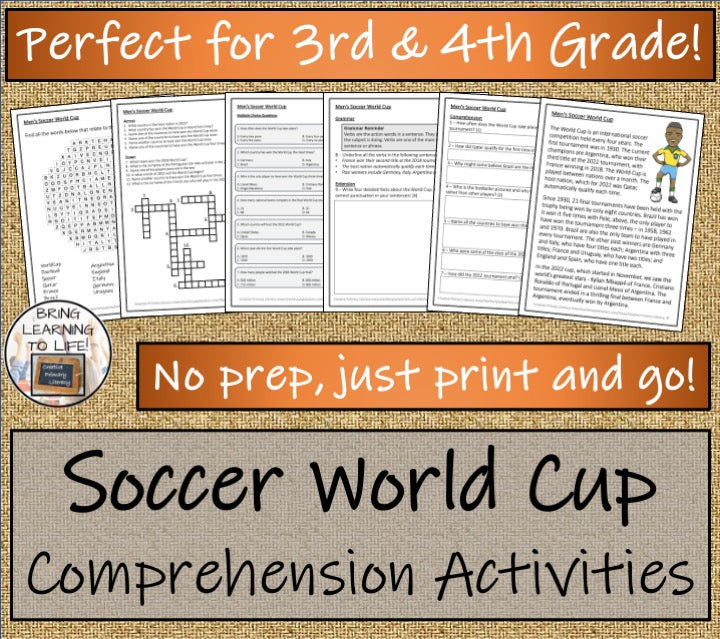 Soccer World Cup Close Reading Comprehension Activities | 3rd Grade & 4th Grade