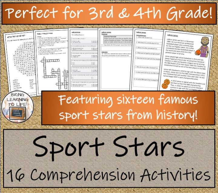 Sport Stars Volumes 1-4 Close Reading Comprehension Bundles | 3rd & 4th Grade