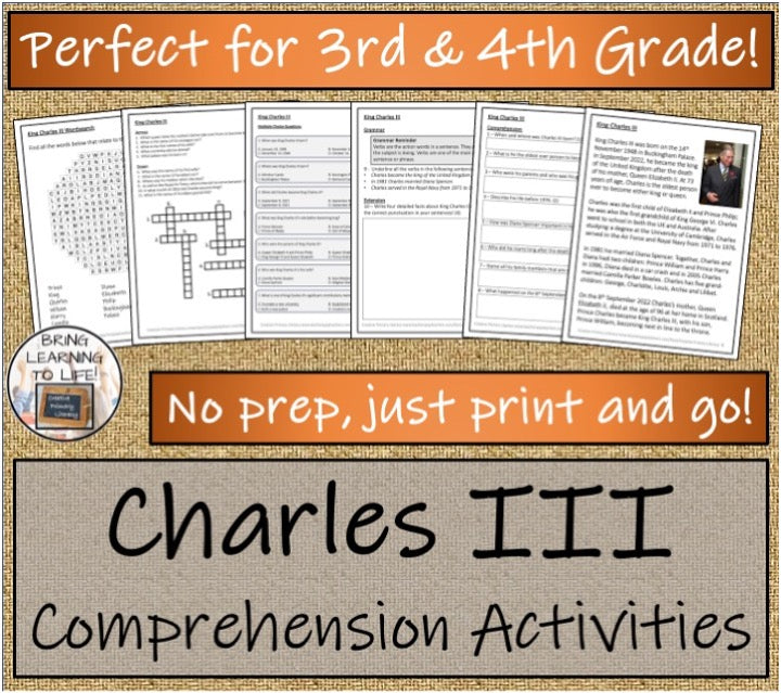 King Charles III Close Reading & Biography Bundle | 3rd Grade & 4th Grade