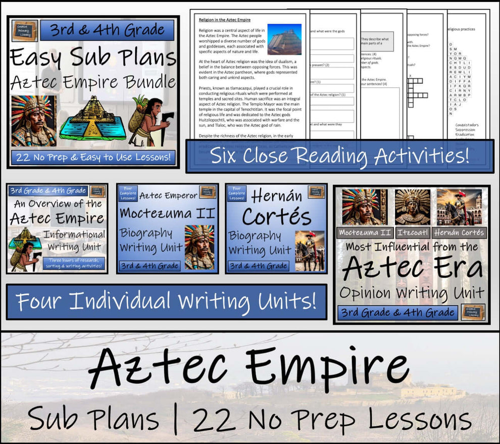 Emergency Sub Plans | Aztec Empire Bundle | 3rd Grade & 4th Grade ...