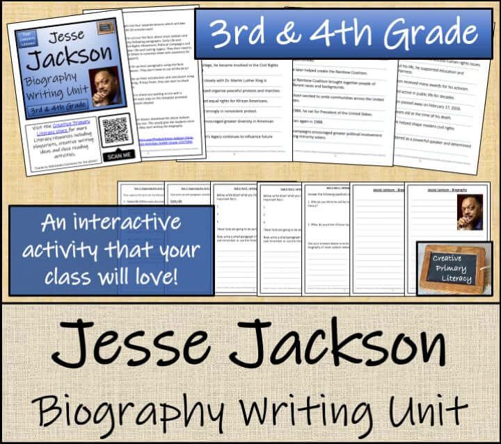 Jesse Jackson Biography Project & Writing Unit | 3rd Grade & 4th Grade, interactive writing activities for students.