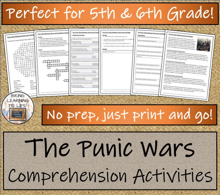 The Punic Wars Close Reading Comprehension Activities | 5th Grade & 6th Grade